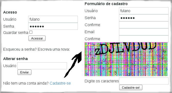 Quadodo - interface para o login, alteração de senha e formulário de registro com imagem de segurança (o visual foi alterado com CSS)