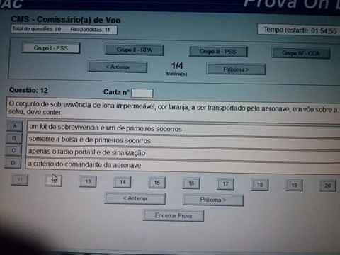 Exemplo de tela com prova da ANAC (imagem retirada do "Grupo de estudos ANAC" no facebook).