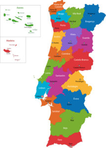 Mapa de Portugal com distritos. Fonte: Nacionalidade Portuguesa