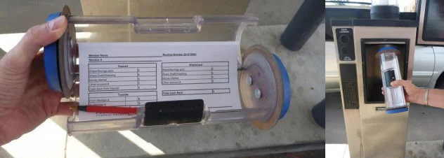 Uso atual das cápsulas nos EUA para transporte de documentos em um banco. Fonte: site Mytown http://mytown.kotatv.com/rapid-city/2012/09/17/old-school-transfer-tubes-still-deliver/