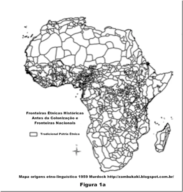 Mapa da África, representando os territórios de diferentes etnias antes da colonização europeia.