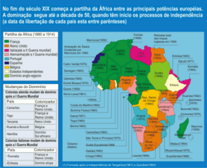 Pelo mapa, observa-se os países que foram colônias portuguesas e ainda falam português na África: Moçambique, Angola, Guiné-Bissau, Cabo Verde, São Tomé e Príncipe e Guiné Equatorial (Brasil, Portugal, Timor Leste e Macau completam a lista de países onde o português é o idioma oficial).