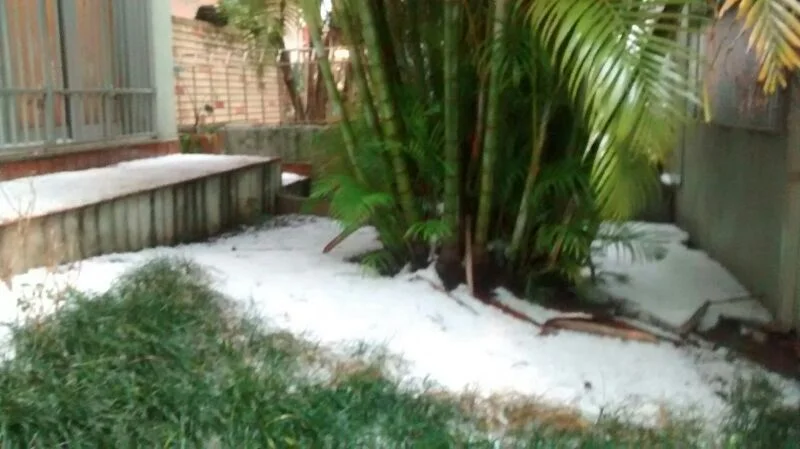 Foto de quintal coberto de granizo na Aclimação (bairro de São Paulo).