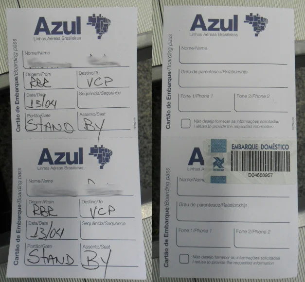 Ticket frente e verso de check-in manual. Foto: ViniRoger.
