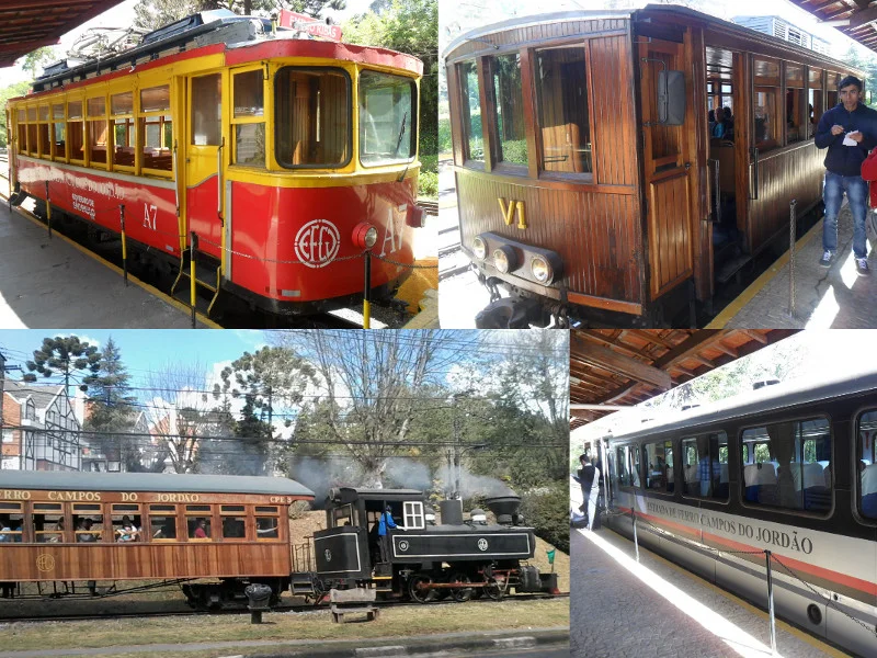 Bondes, Trem a vapor e trem prata na estação Emílio Ribas, em Campos do Jordão. Fotos: ViniRoger.