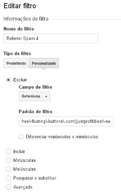 Edição de filtro do Google Analytics