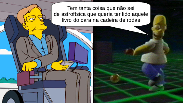 Stephen Hawking no desenho "Os Simpsons" e Homer preso na terceira dimensão