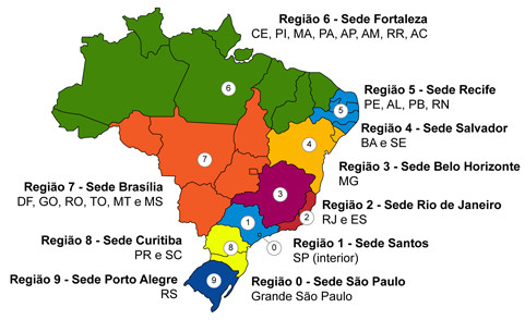 Regiões postais (primeiro algarismo). Fonte: Correios