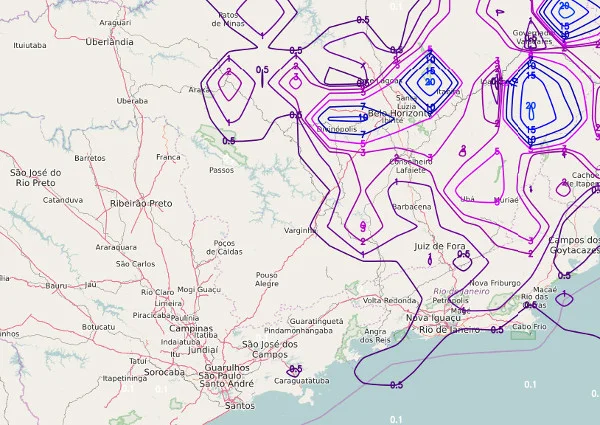 Mapa de previsão de precipitação para 26/09/2016 12 UTC. Fonte: OpenSeaMap