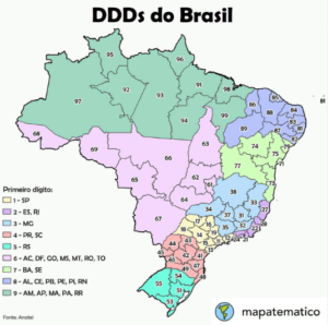 Mapa do Brasil com códigos de DDD