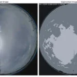 Imagem all sky original e segmentada em 3 cores