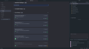 Atom com abas de scripts, configurações e painel do Git aberto