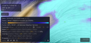 Imagem dos ventos em 250 hPa - localização aproximada no círculo verde. Fonte: Earth NullSchool