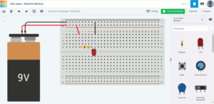 Tela do tinkercad com simulação de circuito do Manual do Mundo