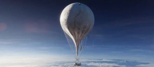 Cena do filme "Os Aeronautas" com o envelope do balão congelado
