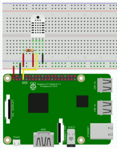 Circuito com Raspberry Pi e DHT22 no Fritzing