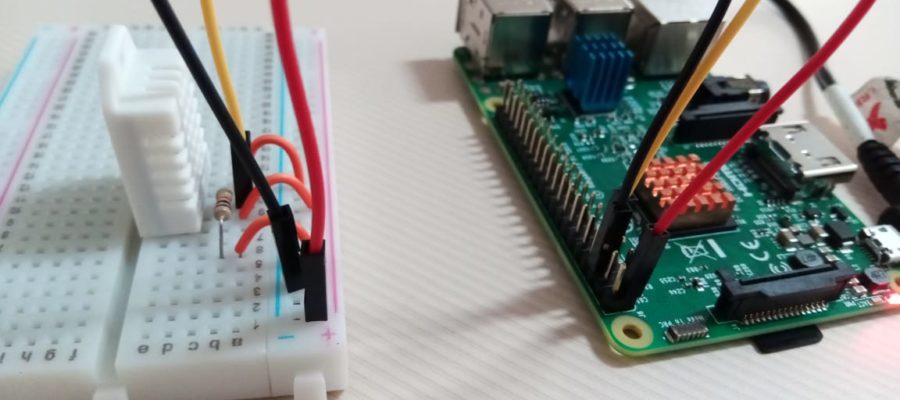 Raspberry Pi e sensor de temperatura e umidade em protoboard. Foto: ViniRoger