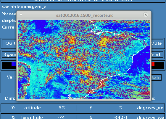 Imagem do satélite GOES13 (visível) recortada usando CDO