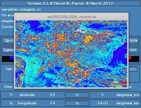 Imagem do satélite GOES13 (visível) recortada usando CDO