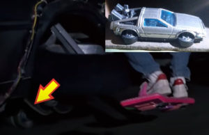Rodinhas sob DeLorean no filme "De Volta Para o Futuro" e DeLorean Hot Wheels