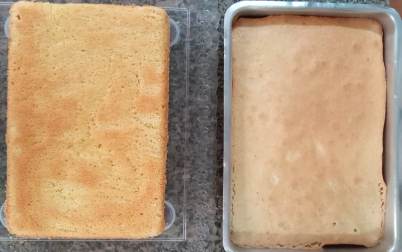 Duas camadas de pão de ló feitas com a receita do post. Foto: ViniRoger
