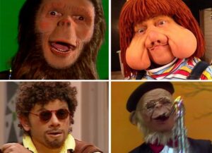 Charles, Fofão, Patropi e macaco Sócrates, todos personagens de Orival Pessini. Fotos: TV Globo