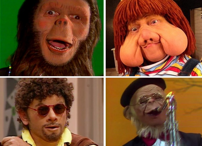 Charles, Fofão, Patropi e macaco Sócrates, todos personagens de Orival Pessini. Fotos: TV Globo