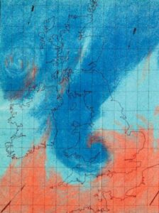 Gráfico produzido por FitzRoy representando as massas de ar e suas diferenças de temperatura. Fonte: Met Office