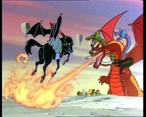 Vingador vs Tiamat: Vingador tem asas e não voa, mas seu cavalo "pesadelo" não tem asas e voa