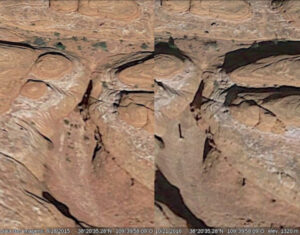 Possível local de monólito de Utah, em agosto de 2015 e outubro de 2016. Fonte: Google Earth