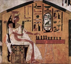 Rainha Nefertari jogando Senet, Câmara funerária de Nefertari (esposa de Ramsés II), 1298-1235 a.C., Tebas/Egito. Fonte: Wkipedia