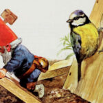 Gnomo construindo casa para pássaro - ilustração do livro "Gnomos"