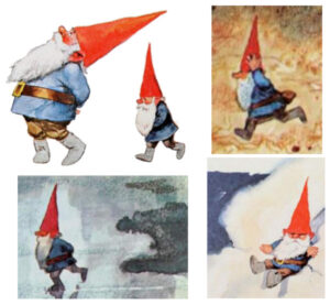 Arte com ilustrações do livro "Gnomos"