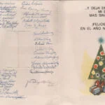 Cartão de natal com a assinatura dos 35 alunos, níveis universitário e técnico