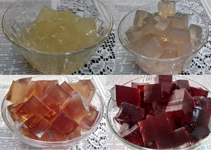 Gelatina cortada em cubos sabores laranja, erva-doce, guaraná e jabuticaba. Foto: ViniRoger