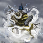 Enlil (da mitologia mesopotâmica) era o deus do tempo, que podia ter visões do mundo e dos humanos com as correntes de vento. Fonte: Aeromancy - SuperpowerWiki/Fandom