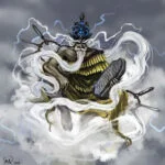 Enlil (da mitologia mesopotâmica) era o deus do tempo, que podia ter visões do mundo e dos humanos com as correntes de vento. Fonte: Aeromancy - SuperpowerWiki/Fandom