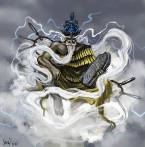 Enlil (da mitologia mesopotâmica) era o deus do tempo, que podia ter visões do mundo e dos humanos com as correntes de vento. Fonte: Aeromancy - SuperpowerWiki/Fandom