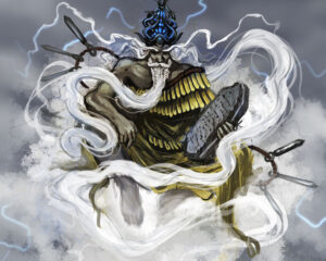 Enlil (da mitologia mesopotâmica) era o deus do tempo, que podia ter visões do mundo e dos humanos com as correntes de vento. Fonte: Aeromancy - SuperpowerWiki/Fandom