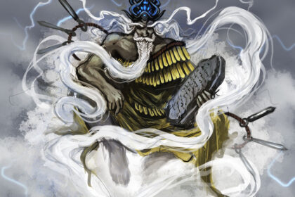 Enlil (da mitologia mesopotâmica) era o deus do tempo, que podia ter visões do mundo e dos humanos com as correntes de vento. Fonte: Aeromancy - SuperpowerWiki/Fandom