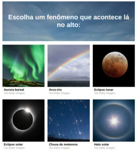 Pedaço da tela com o quiz relacionando nuvens e personalidade. Fonte: BuzzFeed