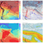 Mapas de superfície, 850, 500 e 250 hPa das variáveis e data/hora indicadas