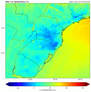 Temperatura a 2 metros de altura do solo em região recortada