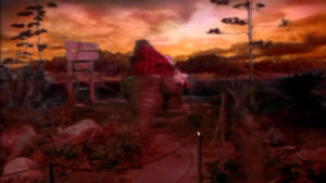 Cena do episódio "O dia do arremesso" da família Dinossauros