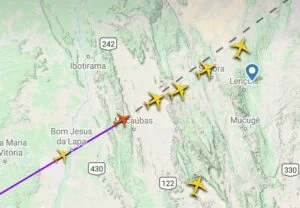 Aviões em rota sobre a região de Bom Jesus da Lapa/BA. Fonte: Flight Radar 24