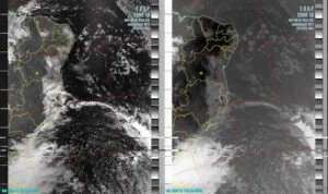 Imagens visível e infravermelho de uma passagem do satélite NOAA 18