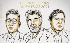 Syukuro Manabe, Klaus Hasselmann e Giorgio Parisi, ganhadores do Nobel de Física em 2021 (adaptado de Twitter/Nobel Prize)