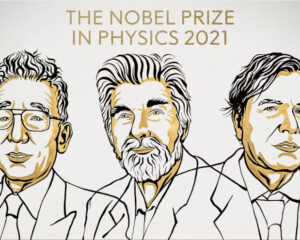 Syukuro Manabe, Klaus Hasselmann e Giorgio Parisi, ganhadores do Nobel de Física em 2021 (adaptado de Twitter/Nobel Prize)