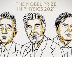 Syukuro Manabe, Klaus Hasselmann e Giorgio Parisi, ganhadores do Nobel de Física em 2021 (adaptado de Twitter/Nobel Prize)
