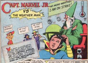 Início dos quadrinhos da história - é, diferentemente da capa, agora o weatherman parece o Presto do Caverna do Dragão envelhecido.